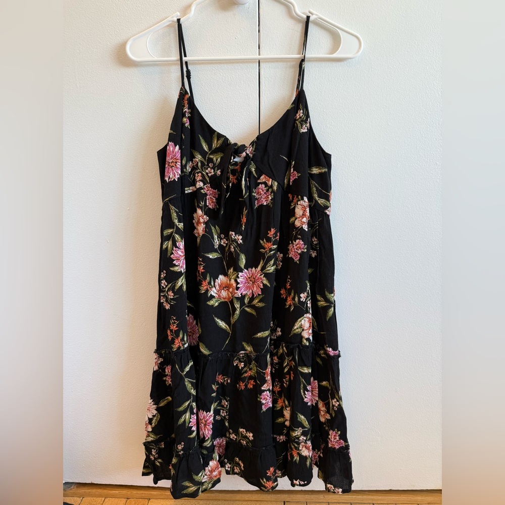 NWT Floral tank dress, black with floral print, S